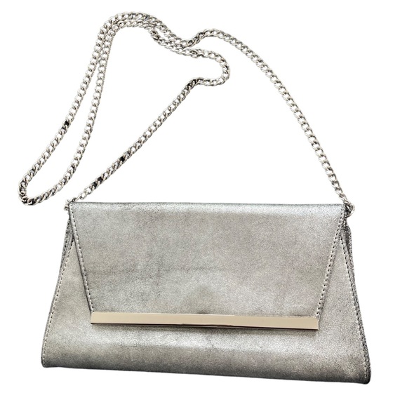 White House Black Market smokey silver clutch